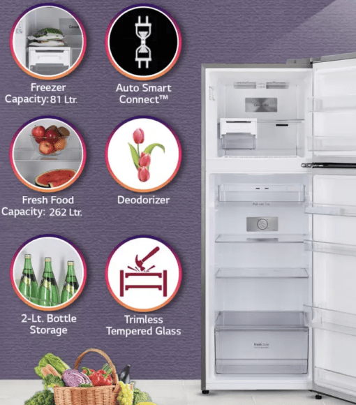 LG 398 L Frost Free Double Door 2 Star Convertible Refrigerator  (Shiny Steel, GL-S422SPZY) - Image 3